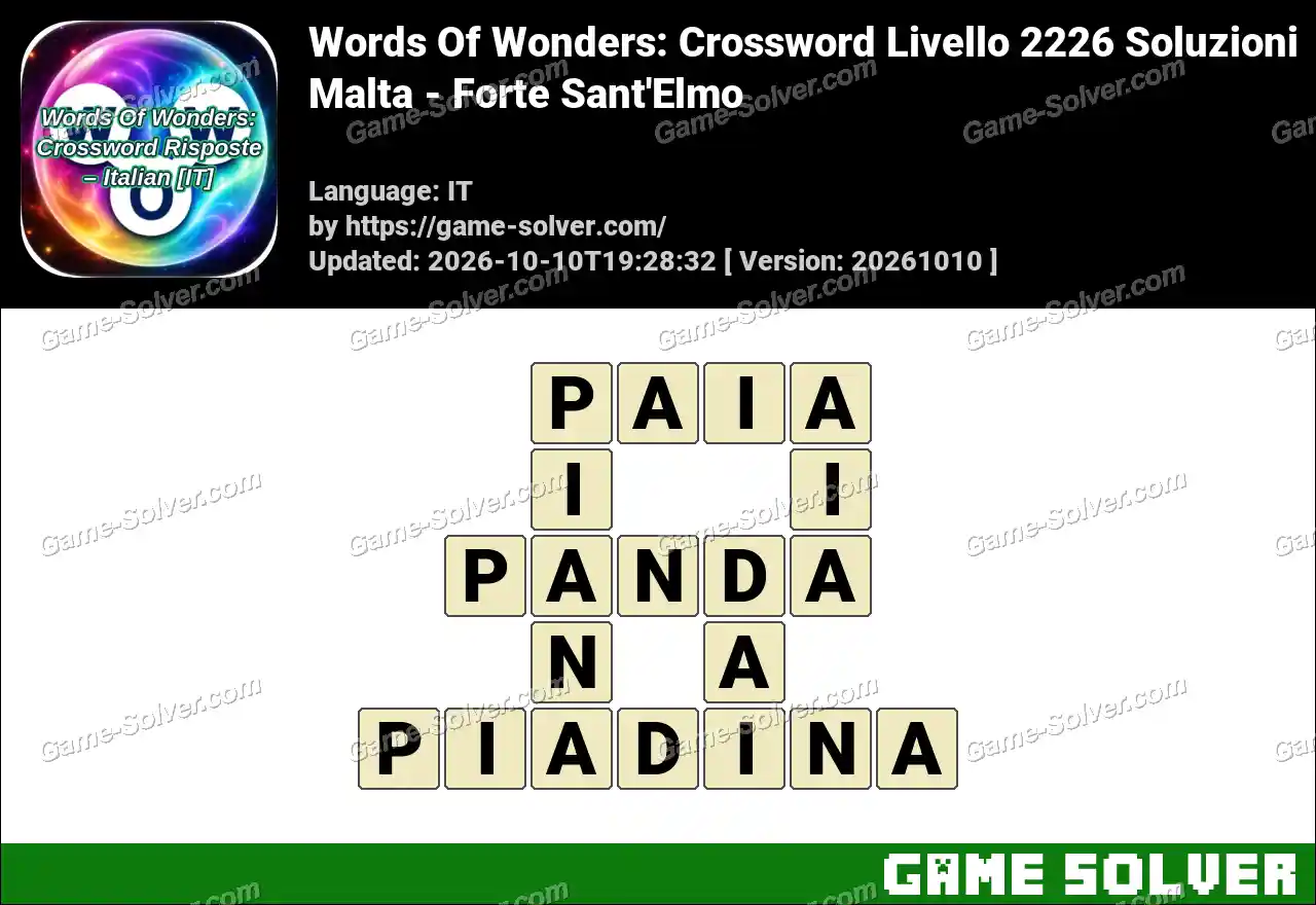 Words Of Wonders: Crossword Livello 2226 Soluzioni – Malta – Forte Sant’Elmo